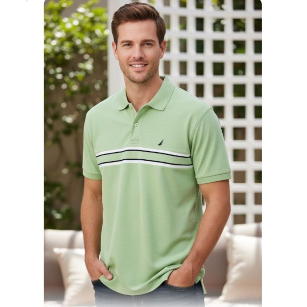 Nautica Polo Golf Shirt Green White Black Mens Size 2XL
